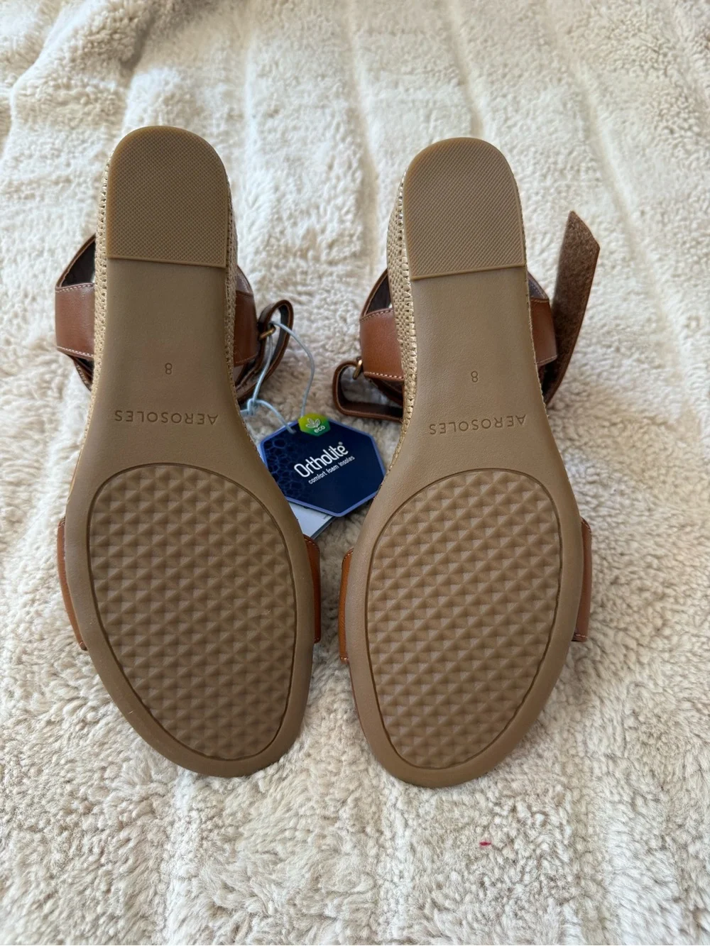 AEROSOLES Brown Leather Two-Strap Slingback Sandal